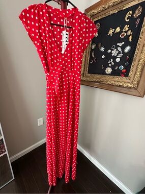 NWT Red and White Polka Dot Wrap Maxi Dress Size S